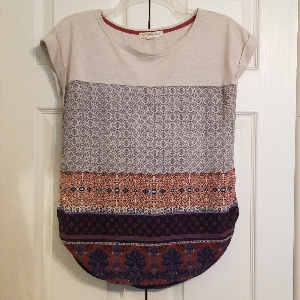 Cuff sleeve, mix fabric top
